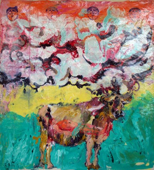 "Sleeping Inside The Fukushima Cow " 2012, Oil / Canvas, 68in.X 62in.