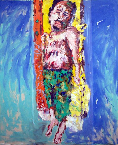 "Gaddafi On A Mattress" 2011, Oil / Ink / Canvas, 68inX 60"